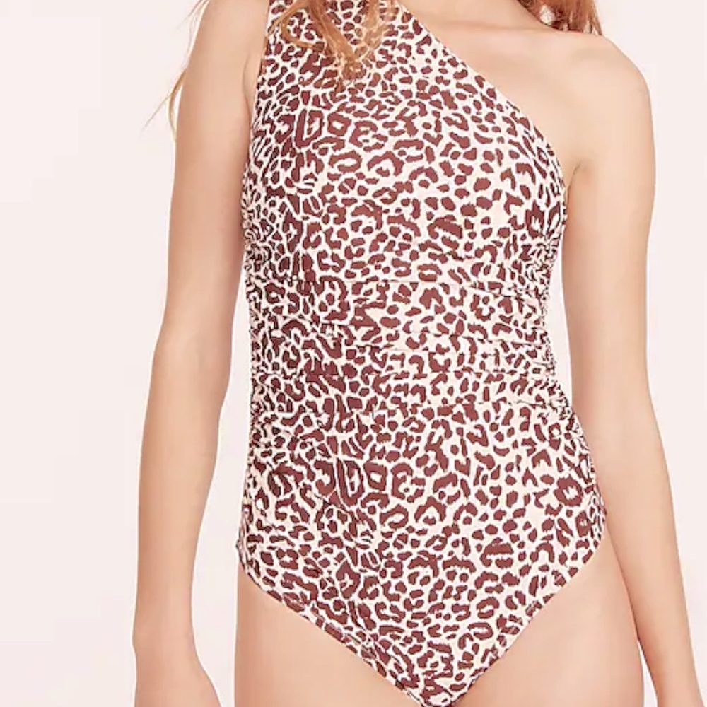 J Crew one shoulder one piece leopard swimsuit